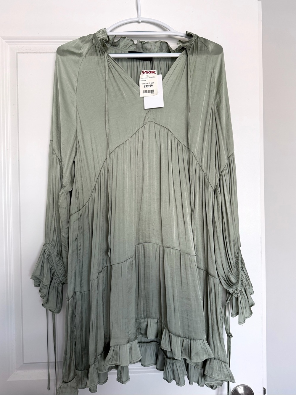 Sage Green Boho Ruffle Dress
